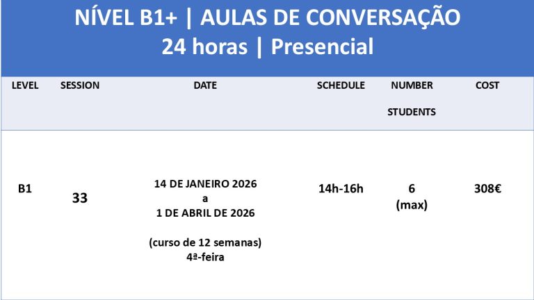 curso de conversacao B1+ janeiro 2026