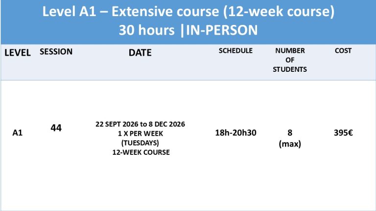 A1 Extensive course september 2026