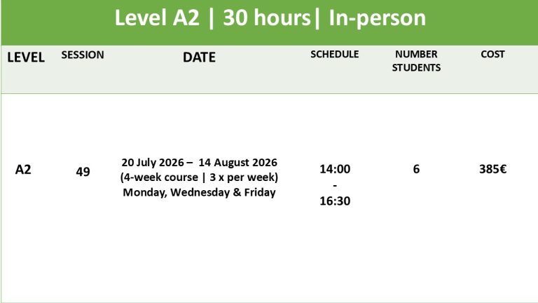 A2 course july 2026