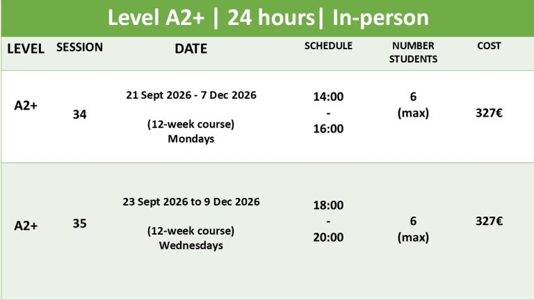A2+ courses september 2026